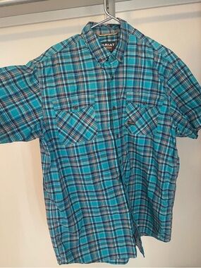 Ariat Rebar Teal Plaid Short Sleeve Button-Down Shirt